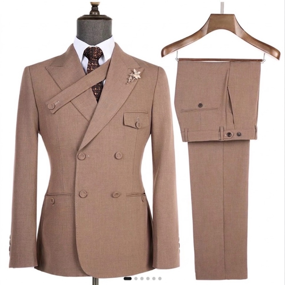 Men's Double-Breasted Brown Suit Jacket & Trousers